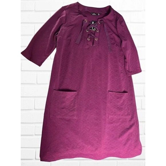 5/$25 Mlle Garbrielle Women's Dress Size 2X Maroon Purple Tie‎ Front Midi - Picture 2 of 7